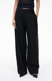 STAUD Pierre Pleated Wool Blend Wide Leg Pants