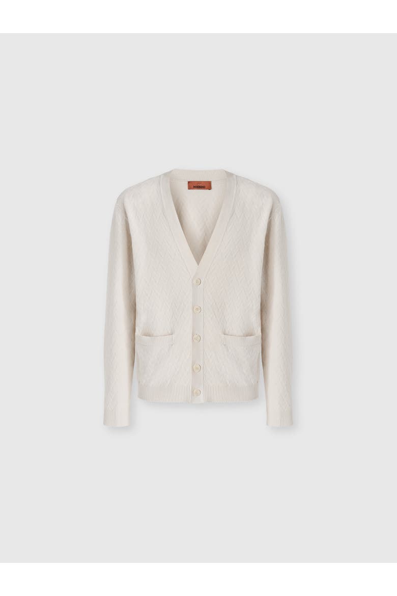 Wool And Cotton Chevron Cardigan With Pockets, Alternate, color, Beige