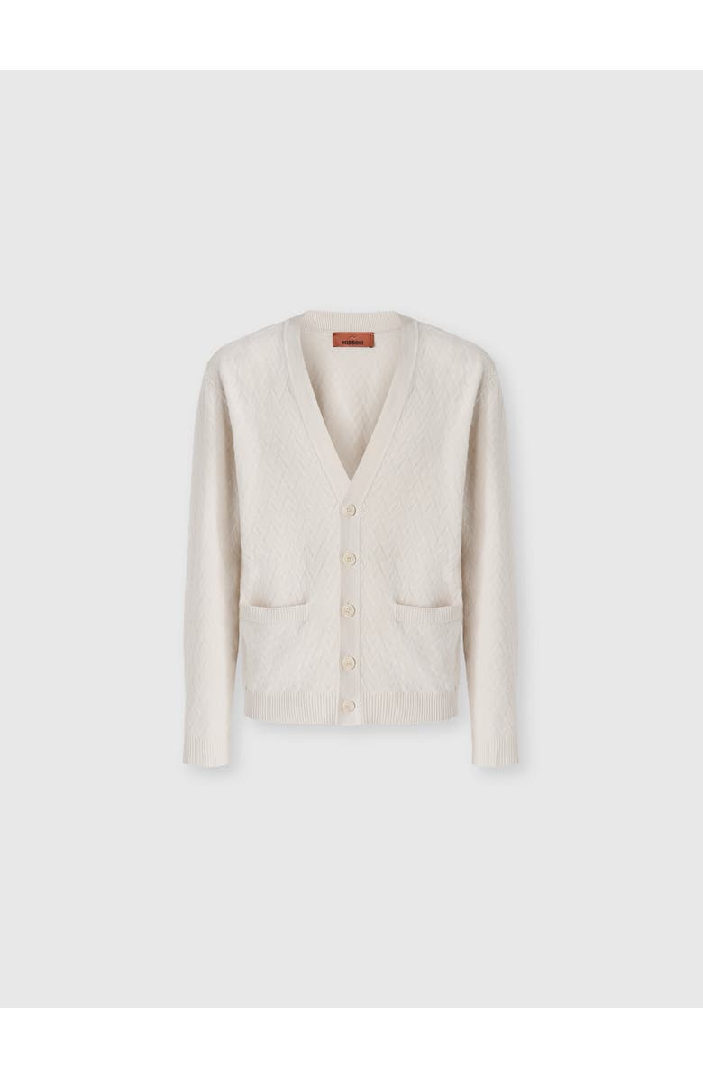 Missoni Wool And Cotton Chevron Cardigan With Pockets, Alternate, color, Beige