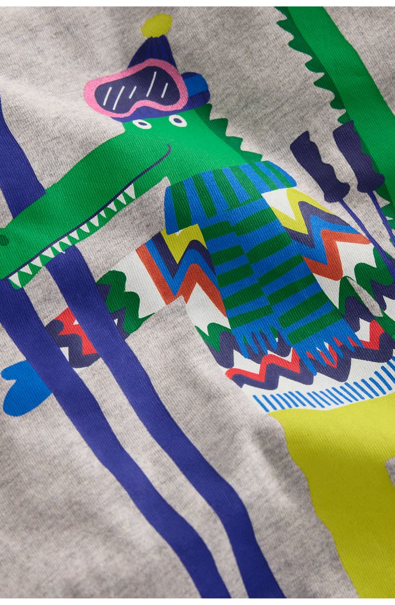 Boden Kids' Crocodile Graphic T-Shirt, Alternate, color, Grey Marl Skiing Croc