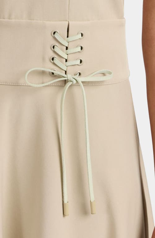 Santorelli Octavia Short Sleeve Dress With Leather Lacing Detail In Neutral
