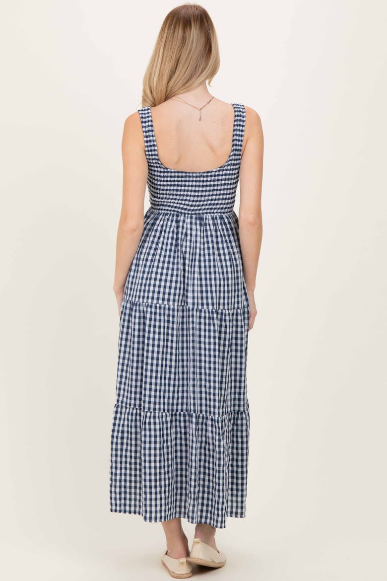 Gingham Sleeveless Tiered Maxi Dress, Alternate, color, Blue