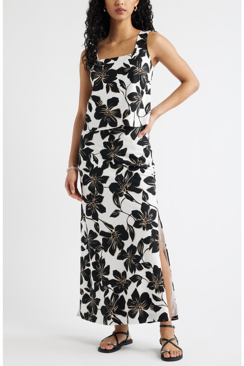 Square Neck Sleeveless Linen Blend Top, Alternate, color, WHITE- BLACK TROP BLOOM