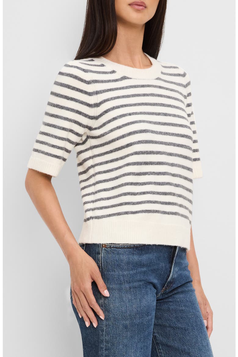 Alexis Striped Short Sleeve Sweater, Alternate, color, COCONUT MILK/ HEATHER GREY
