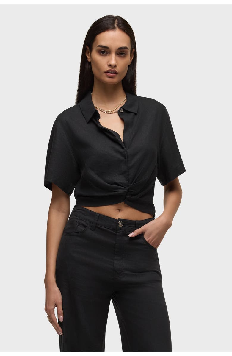 Hudson Jeans short sleeve knotted button down shirt, Main, color, Black