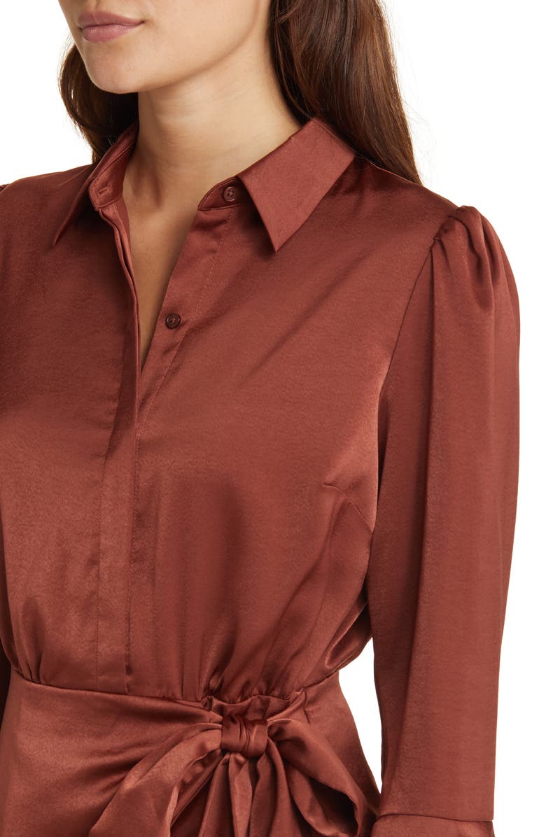 Vince Camuto Satin Shirtdress, Alternate, color, Brown