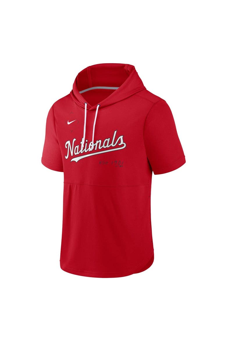 Men's Nike Red Washington Nationals Springer Short Sleeve Team Pullover Hoodie, Alternate, color, Red