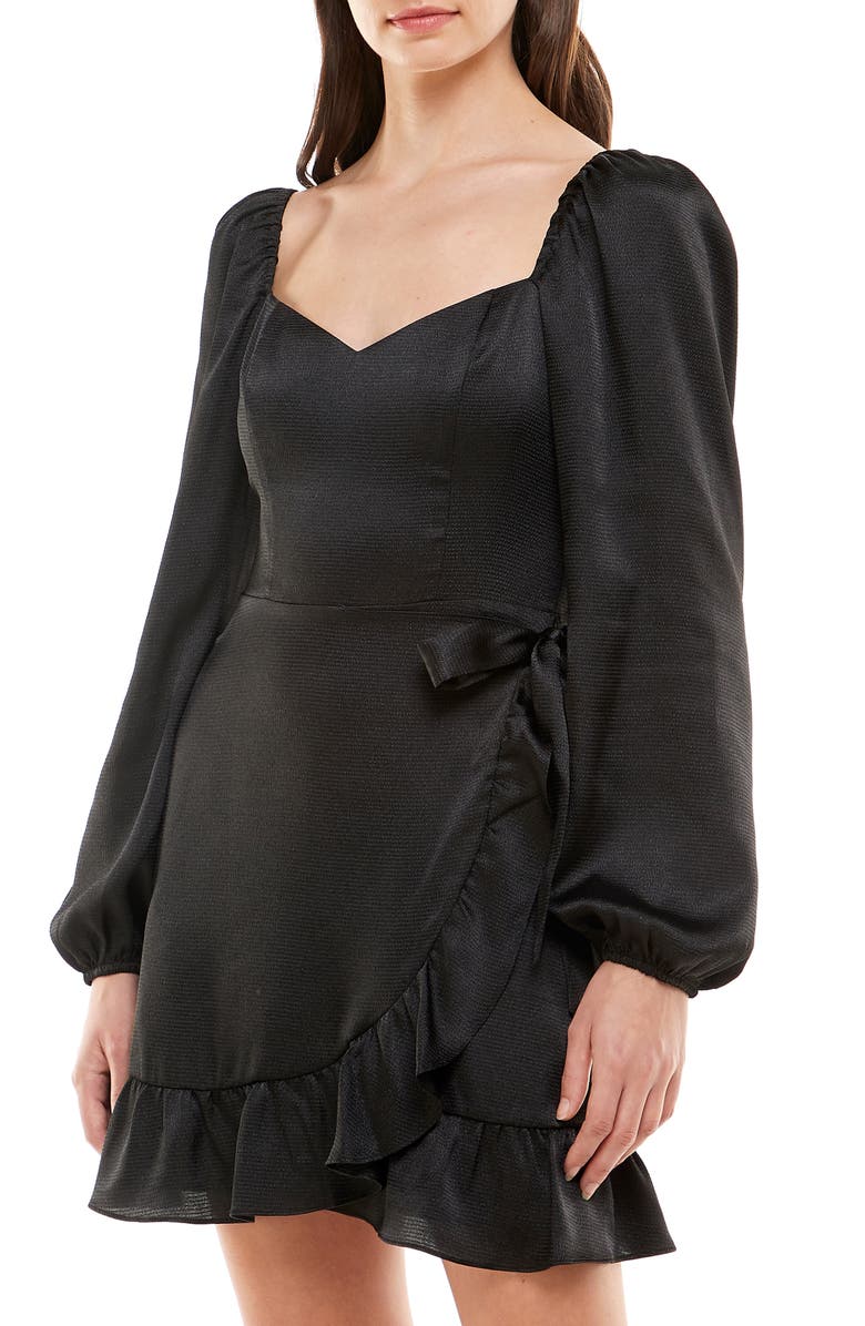 WAYF Pinkie Promise Long Sleeve Textured Satin Dress, Alternate, color,