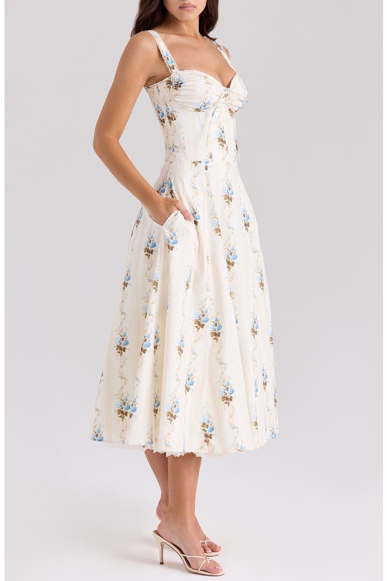 Rosalee Corset Fit & Flare Sundress, Main, color, HYDRANGEA STRIPE CREAM