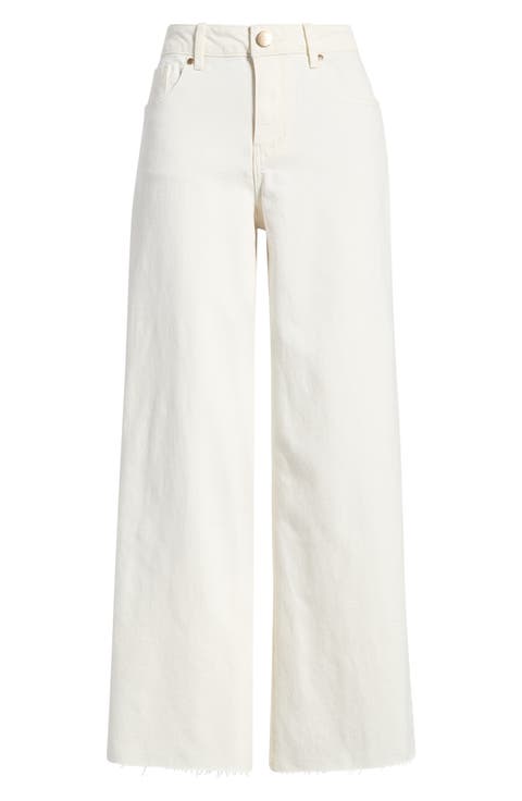 Raw Hem Wide Leg Jeans (Eggshell)