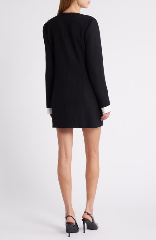 Frame Mixed Meed Long Sleeve Mini Coat Dress In Black