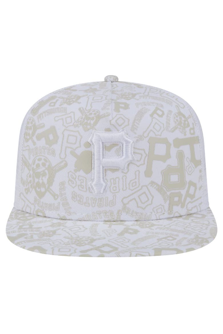 Men's New Era White Pittsburgh Pirates Logo Dunes A-Frame Trucker 9FIFTY Snapback Hat, Alternate, color, White