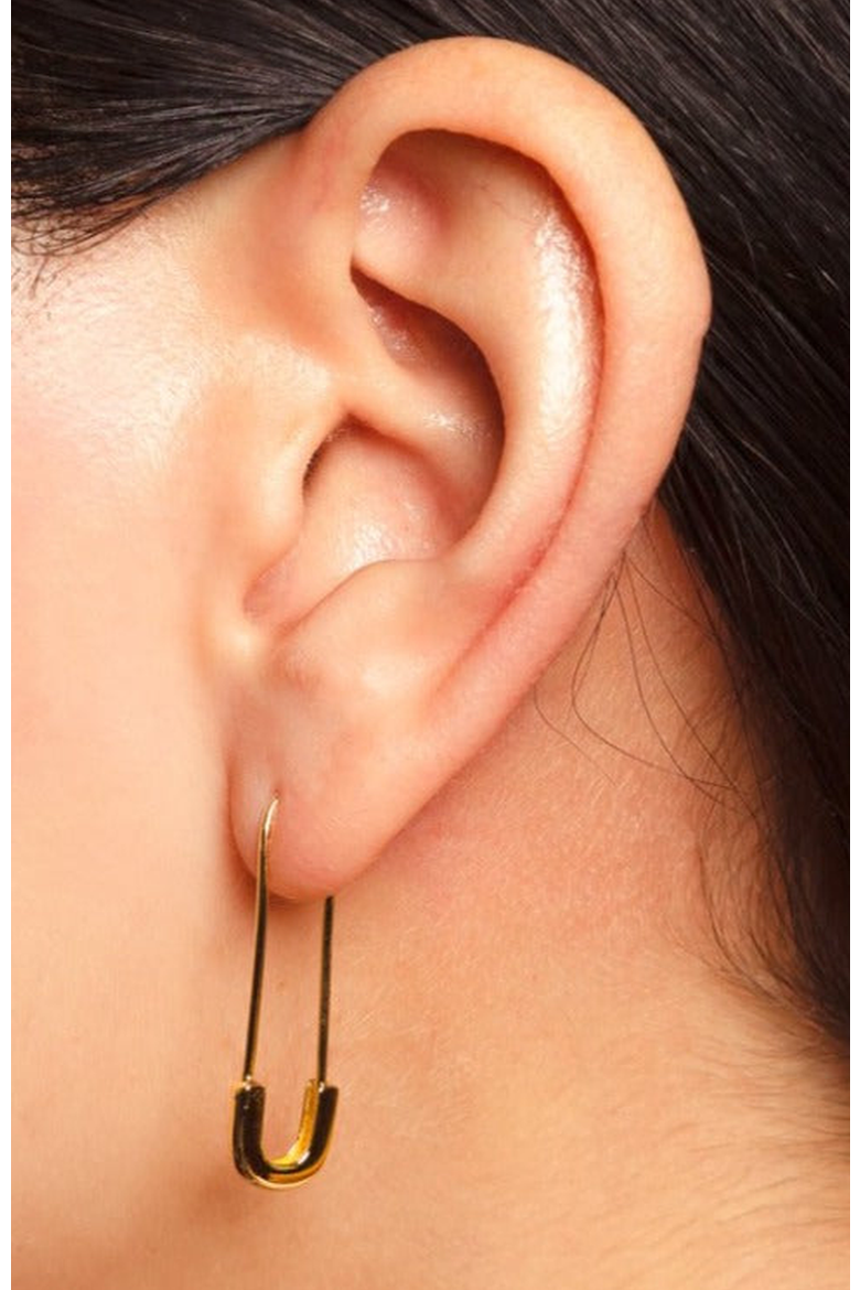 Safety Pin Earrings, Alternate, color, Gold