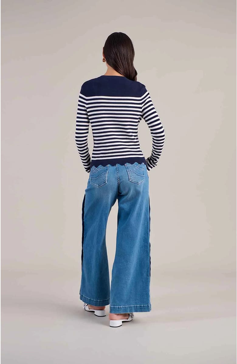 Anne Fontaine Women's Cardigan Blue And White Striped Cardigan With Gold Flower Buttons, Alternate, color, Dark Navy