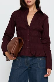 Princess Polly Cultivate Smocked Cotton Button-Up Shirt