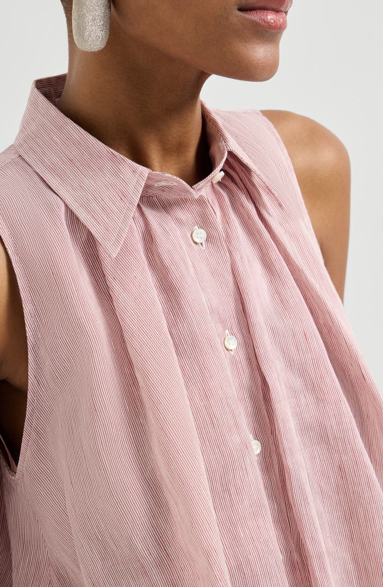 Brunello Cucinelli Striped organza shirt, Alternate, color, Red