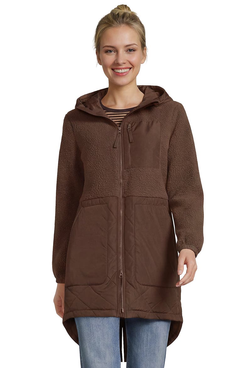 High Pile Fleece Quilted Mixed Media Parka, Main, color, Dark Walnut Brown