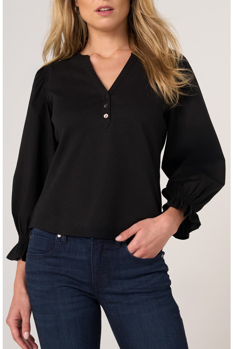 Mixed Media Three-Quarter Sleeve Top, Main, color, BLACK