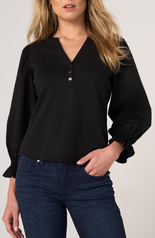 Liverpool Los Angeles Mixed Media Three-Quarter Sleeve Top in Black at Nordstrom, Size Small