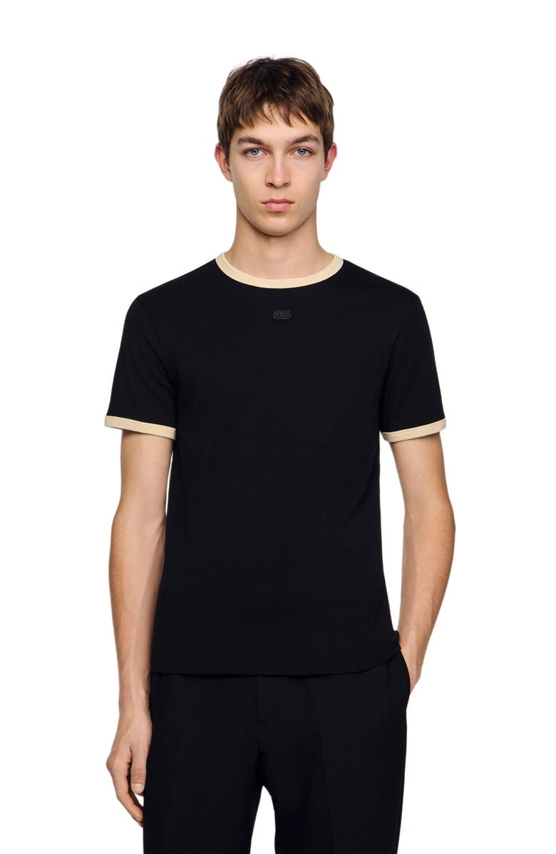 SANDRO Two-tone patch T-shirt, Main, color, Black