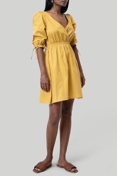 Reistor Gathered Elbow Sleeve Short Dress In Mustard