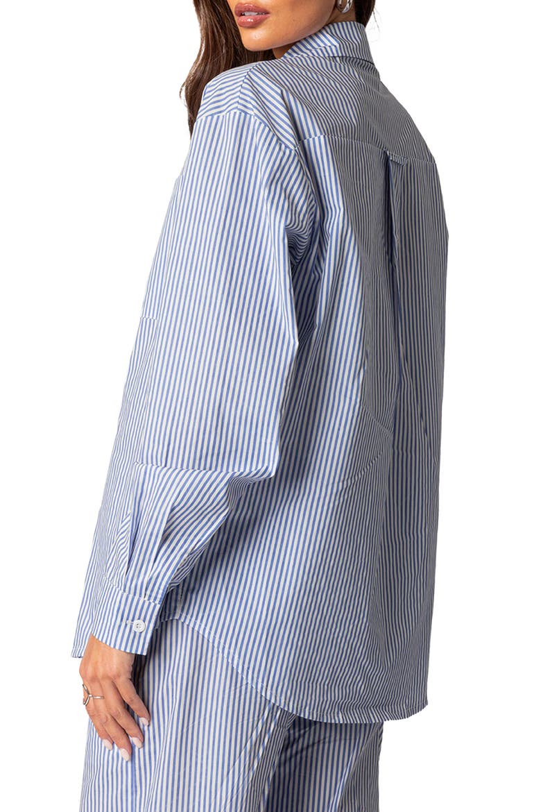 Oversize Pinstripe Cotton Button-Up Shirt, Alternate, color, BLUE