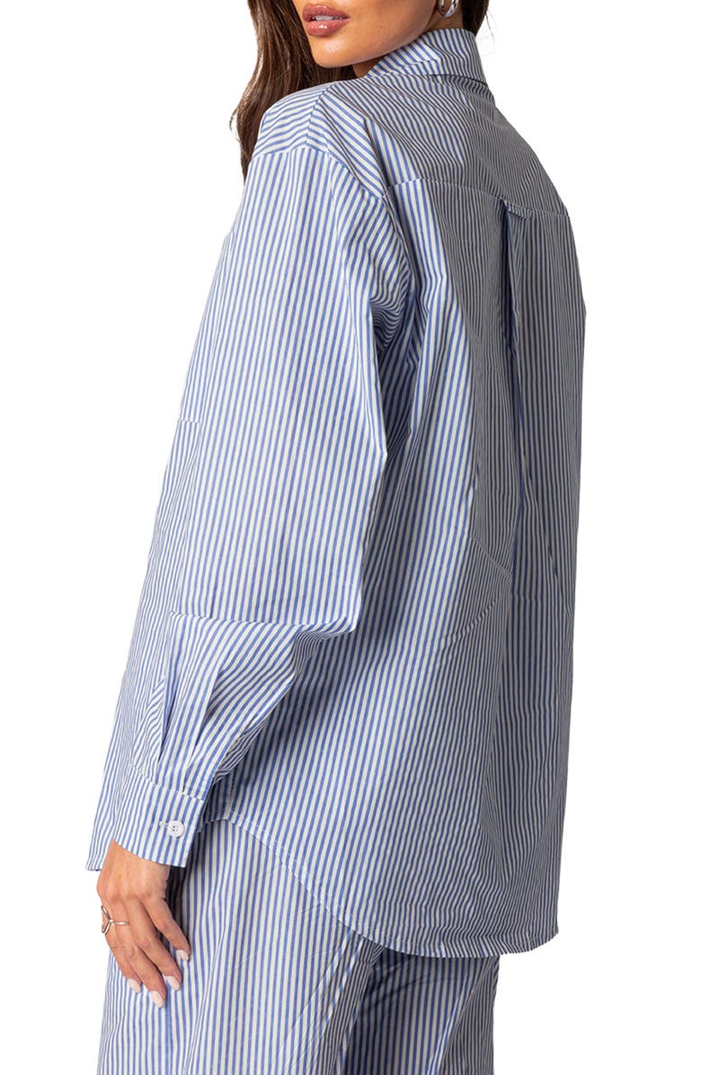 EDIKTED Oversize Pinstripe Cotton Button-Up Shirt, Alternate, color, Blue