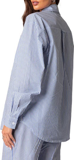 Oversize Pinstripe Cotton Button-Up Shirt