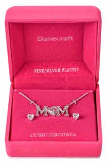 Danecraft Mom Pendant Necklace & Heart Stud Earrings Set