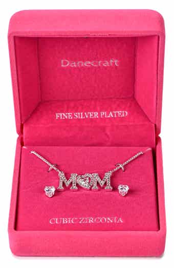 Danecraft Mom Pendant Necklace & Heart Stud Earrings Set