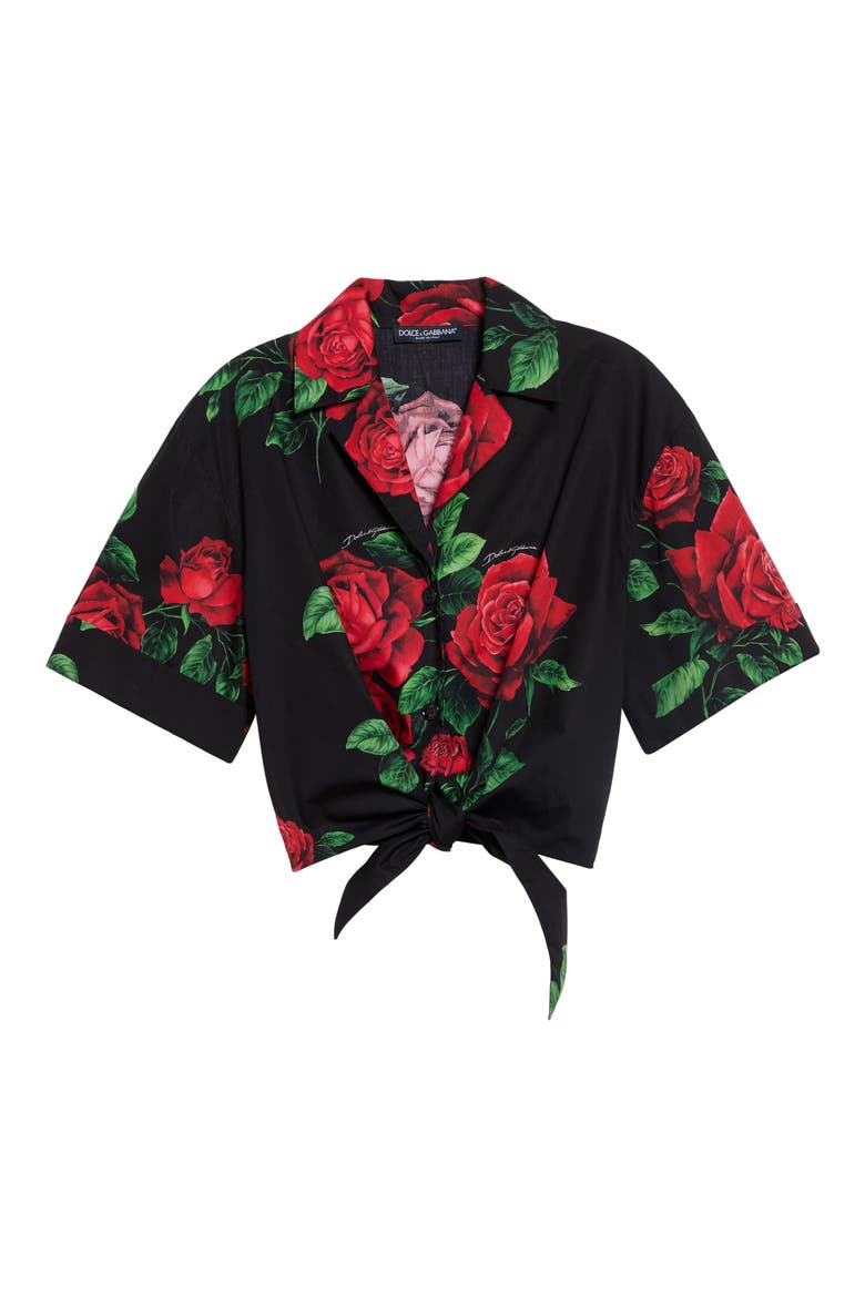 St. Rose Print Crop Cotton Poplin Shirt, Main, color, ROSE ROSSE F.NERO