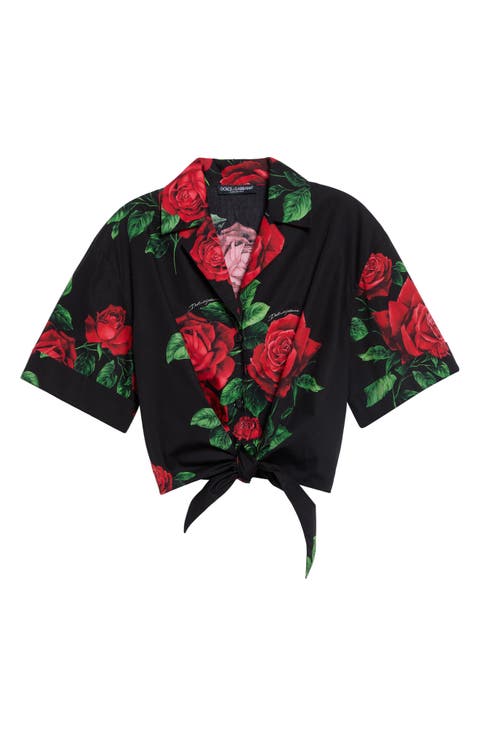 St. Rose Print Crop Cotton Poplin Shirt
