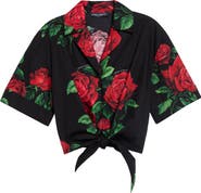 Dolce&Gabbana St. Rose Print Crop Cotton Poplin Shirt