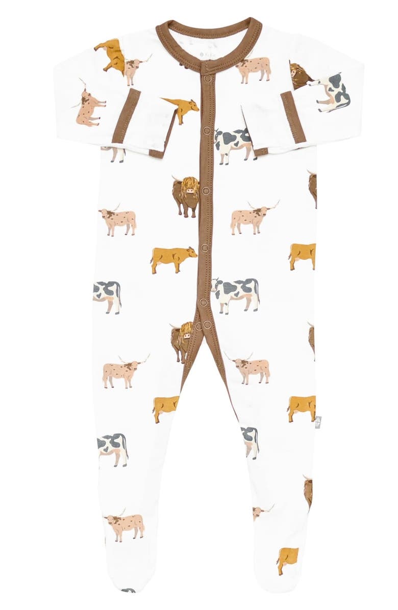 Kyte BABY Farm Print Snap Front Footie, Alternate, color, Moo