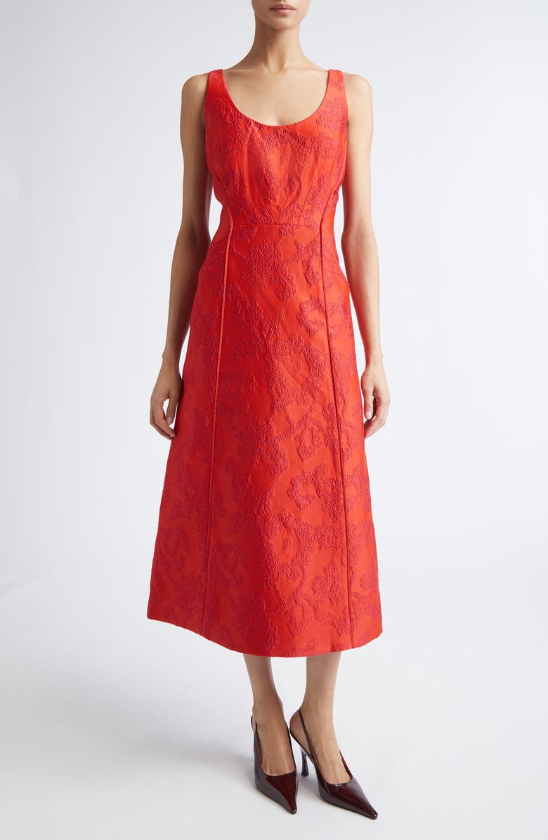 Emilia Wickstead Labrina Bouclé Floral Jacquard Sleeveless Column Gown, Main, color, Red