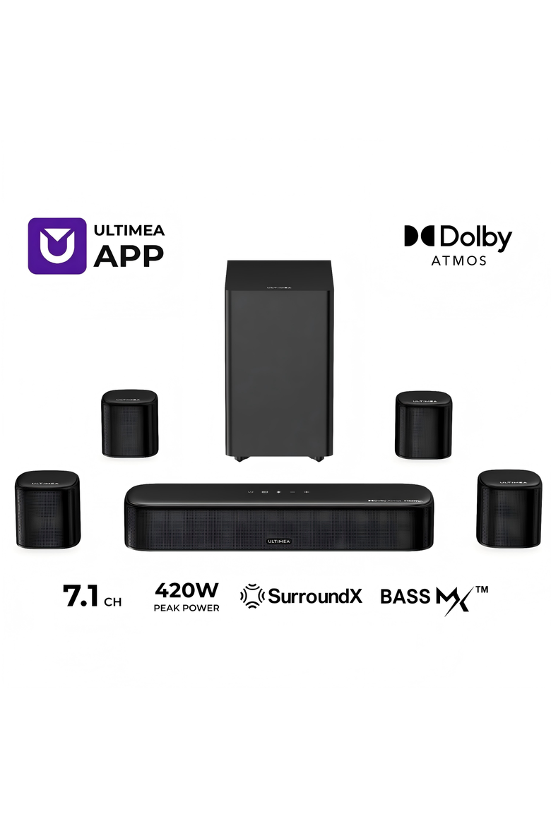 Aura S5T 7.1ch Dolby Atmos Soundbar, 420W Surround Sound System with Subwoofer, 4 Speakers, HDMI eARC & App, Main, color, Black