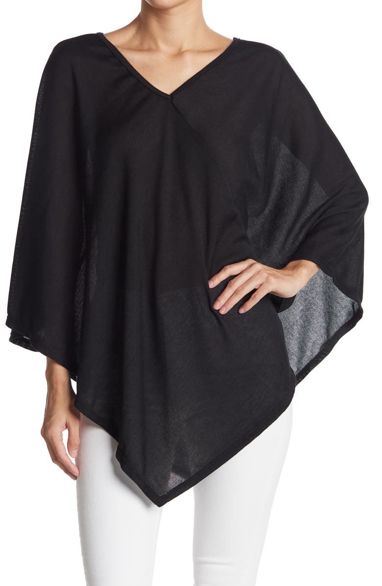 GO COUTURE Asymmetrical Poncho Sweater, Main, color, Black