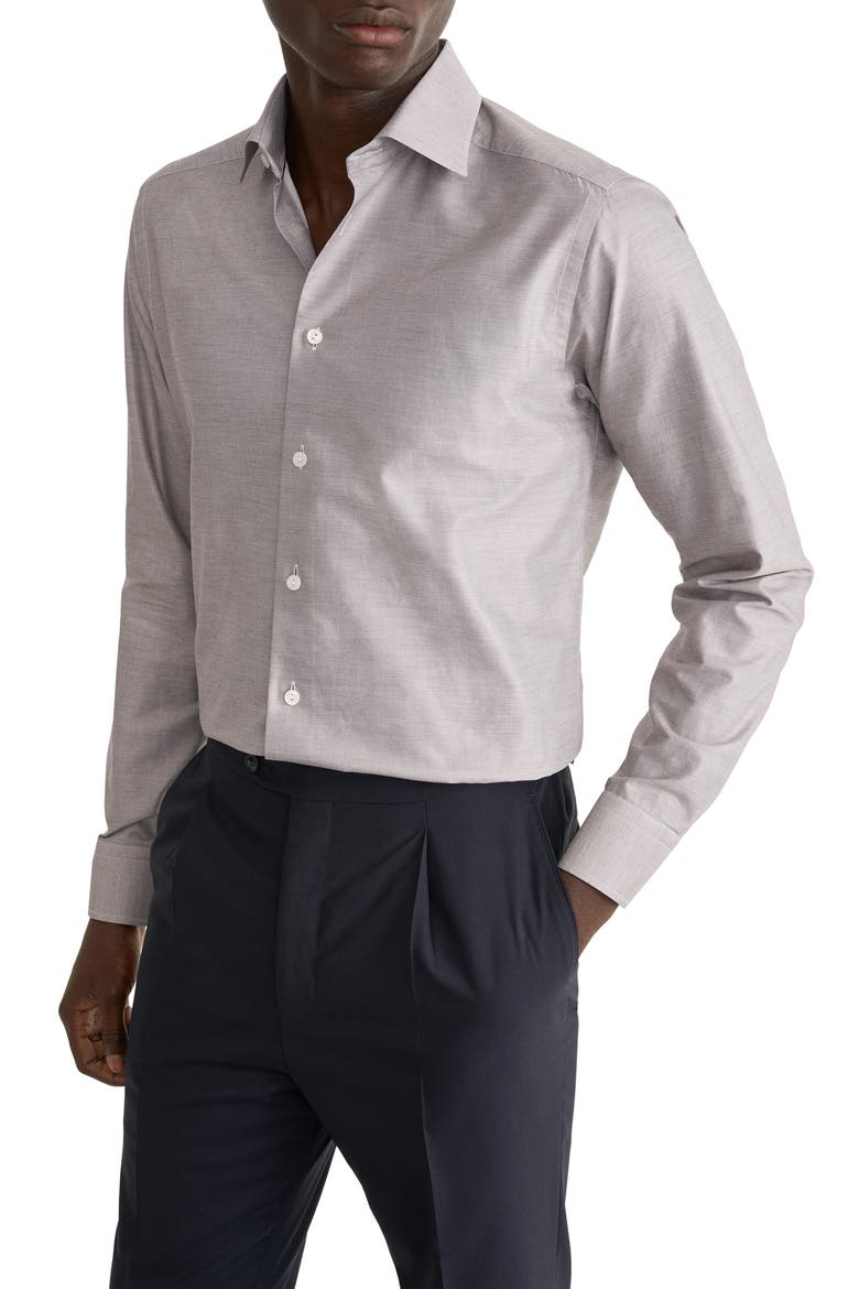 Contemporary Fit End on End Cotton Shirt, Main, color, MEDIUM BROWN