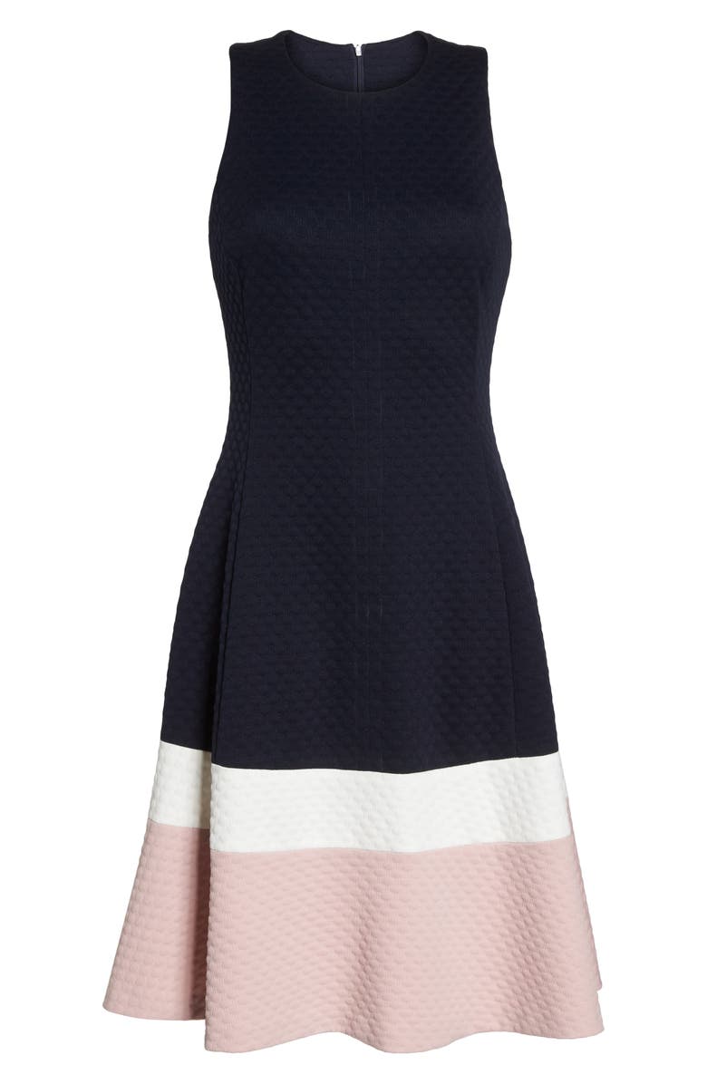 Eliza J Colorblock Texture Knit Fit & Flare Dress, Alternate, color,