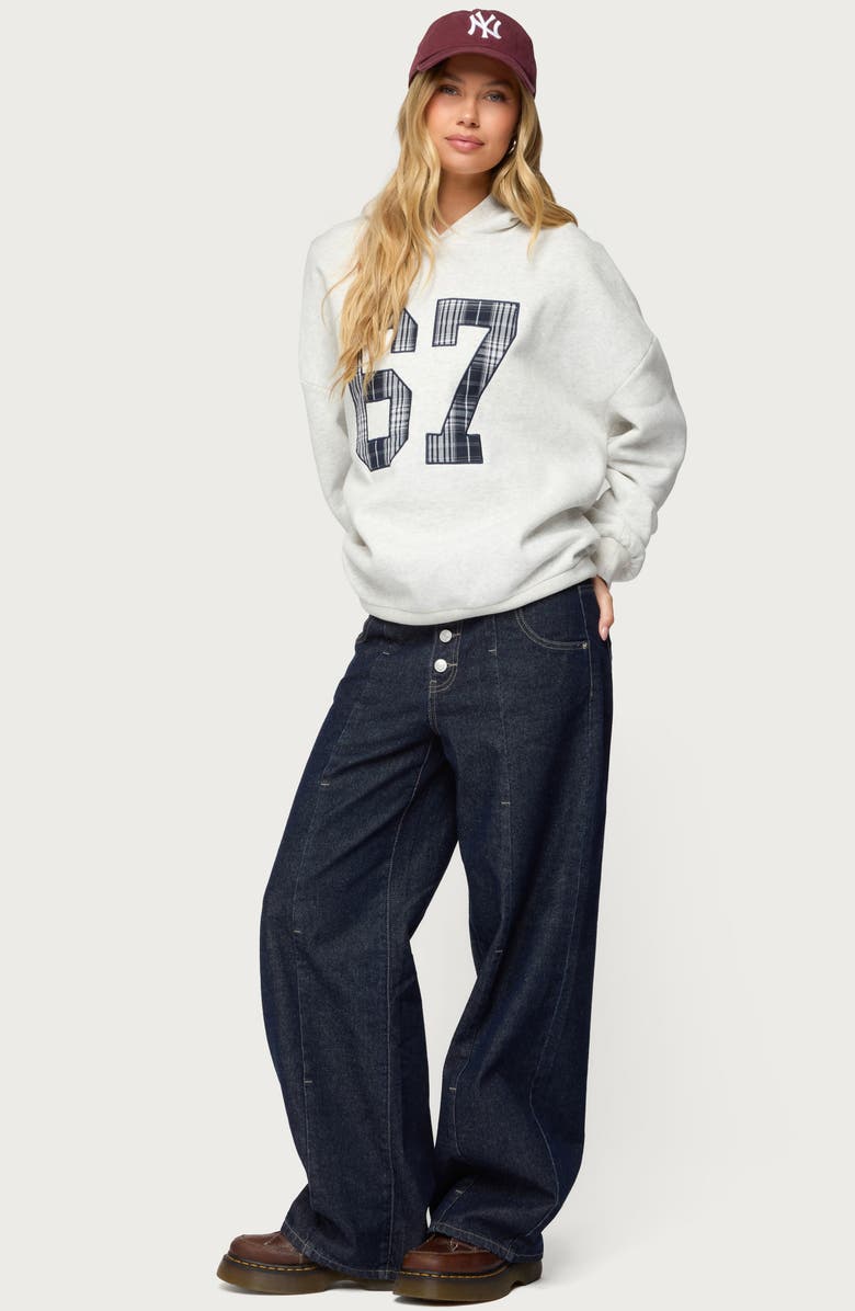 EDIKTED Gali Plaid 67 Oversize Hoodie, Alternate, color, Gray-Melange