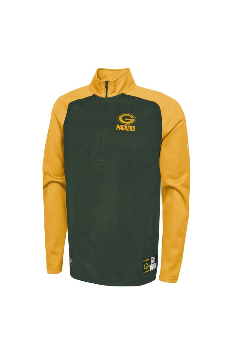 Men's New Era Green Green Bay Packers Combine Authentic O-Line Raglan Half-Zip Jacket, Alternate, color, Green