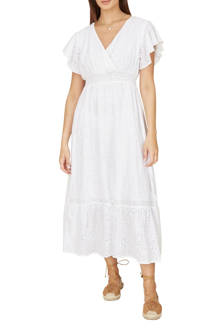 Cotton Broderie Anglaise Wrap Midi Dress, Alternate, color, White