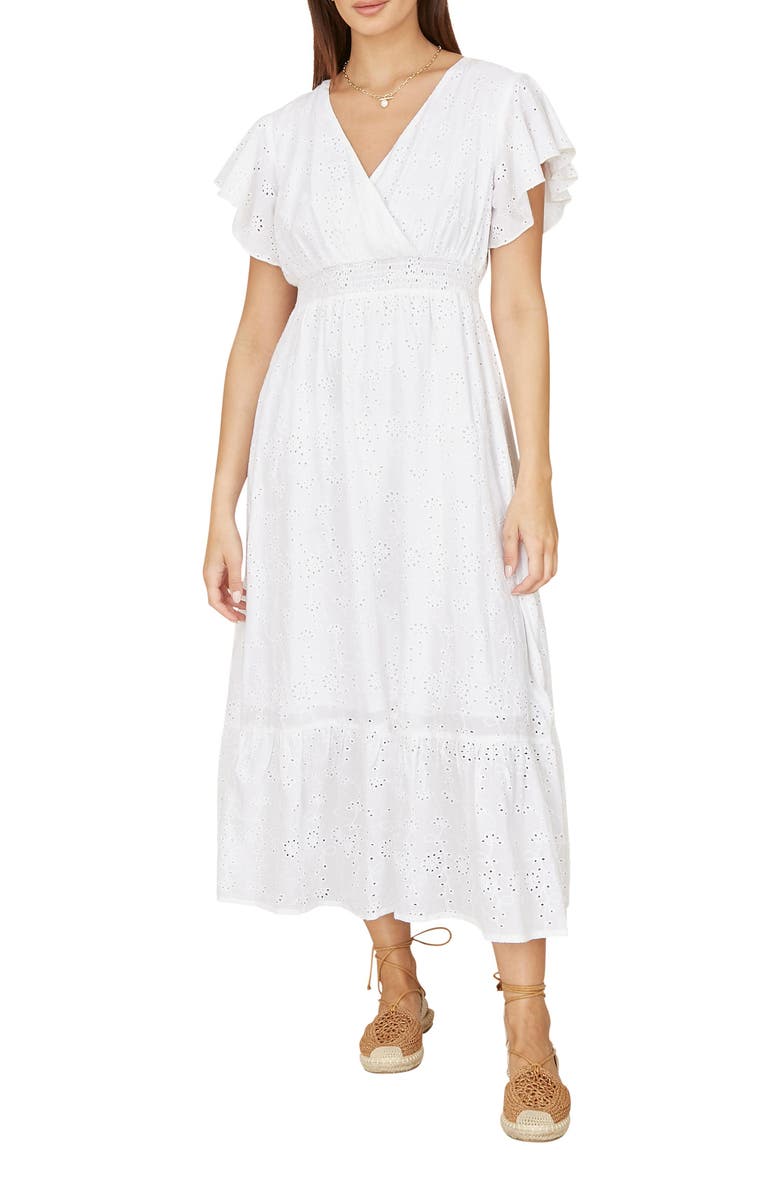 Yumi Cotton Broderie Anglaise Wrap Midi Dress, Alternate, color, White