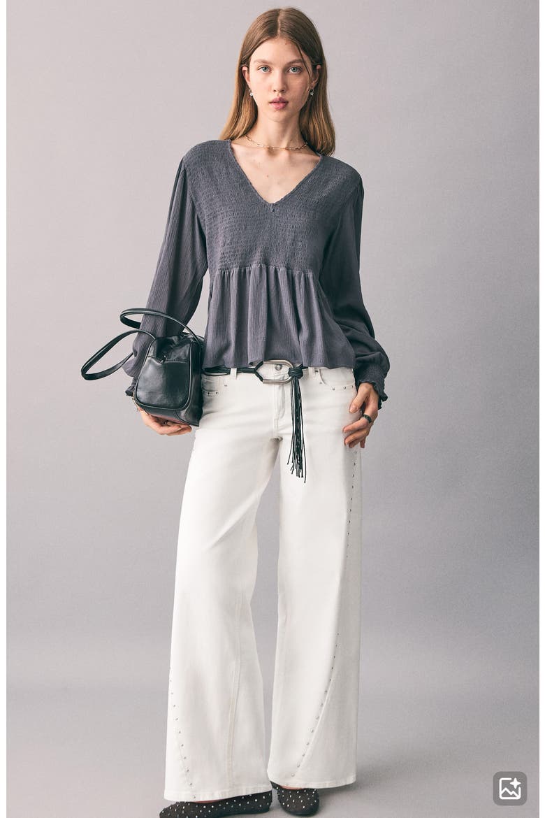 Smocked Flowy Top, Alternate, color, CHARCOAL