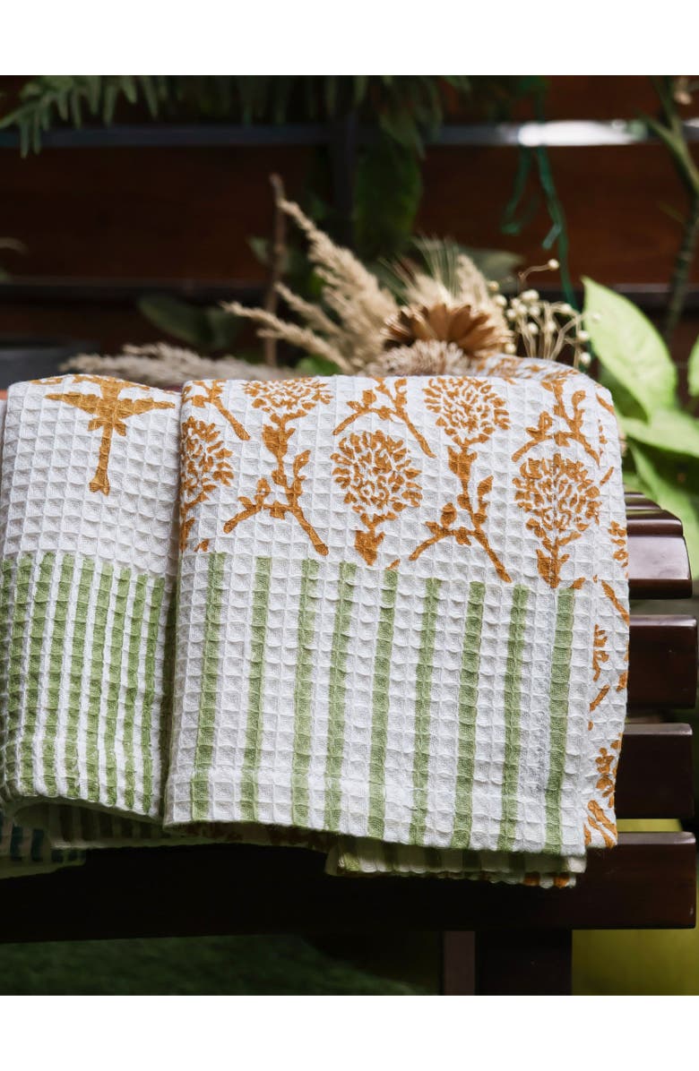 Banyan & Birch Nikhar Harmony Cotton Waffle Kitchen Towels - Mixed Set of 2, Alternate, color, Multi-Color