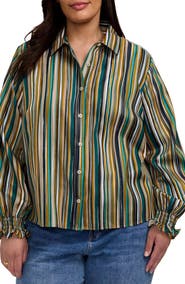 Foxcroft Vivienne Stripe Cotton Poplin Button-Up Shirt
