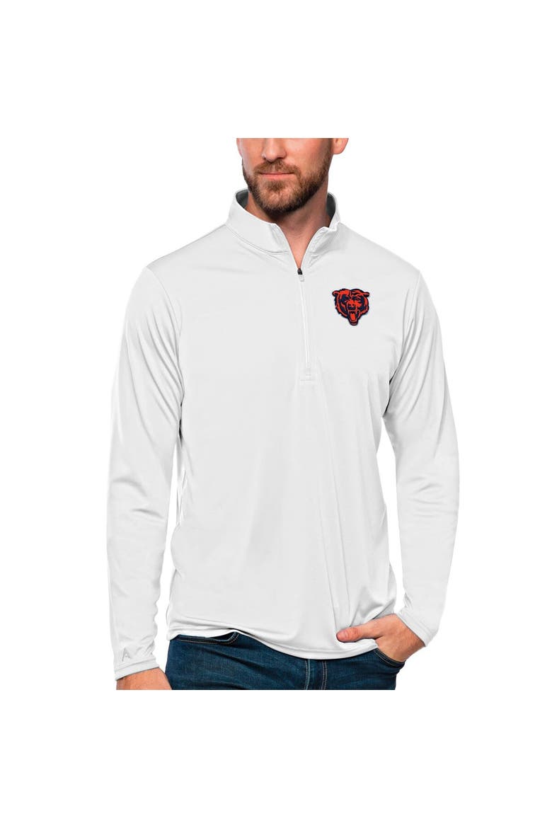Men's Antigua White Chicago Bears Tribute Quarter-Zip Lightweight Pullover Top, Main, color, White