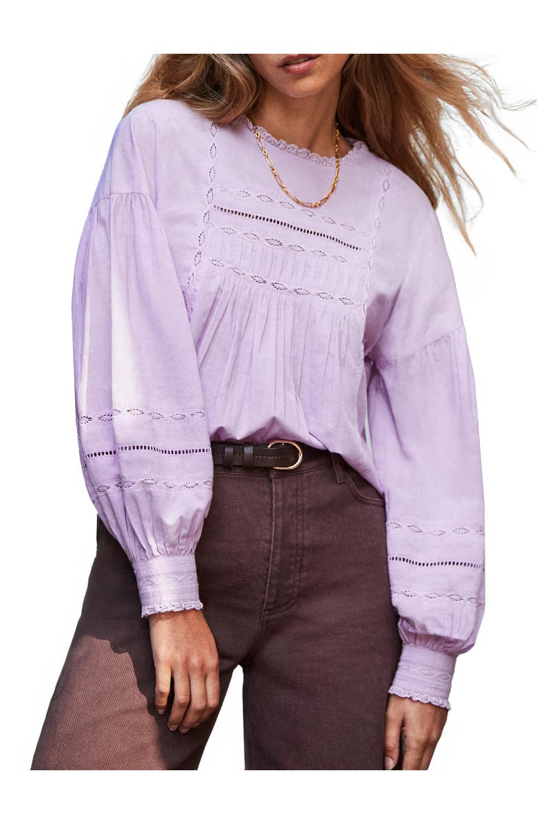 Ro&Zo Lace Insert Long Sleeve Blouse, Alternate, color, Lilac