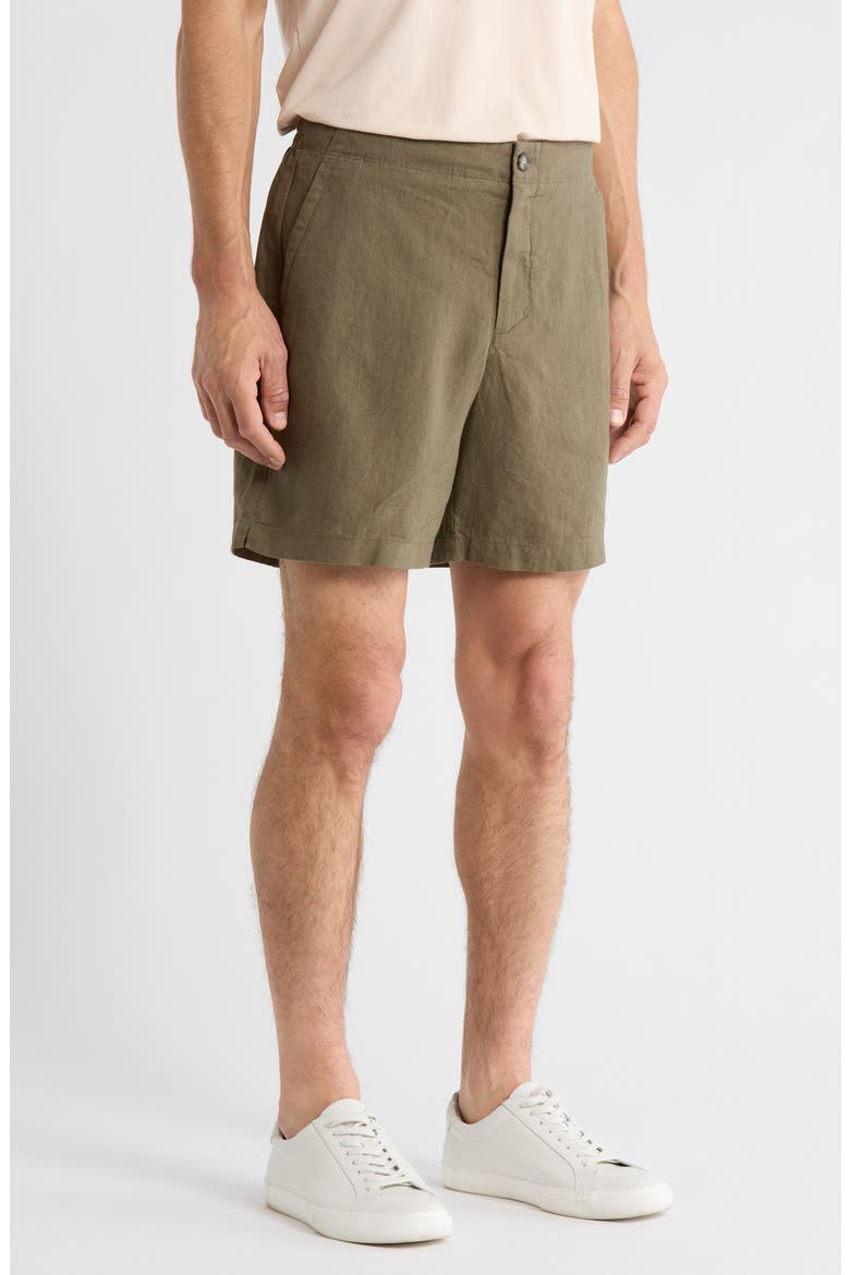 Flat Front Linen Shorts, Alternate, color, OLIVE TUNDRA