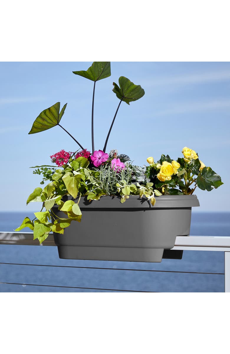 Bloem Modica Deck Rail Round Planter, Charcoal Gray, Alternate, color, Gray